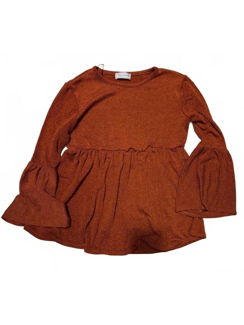 Ces Femme Women's Medium Rust Orange Knit Top with Bell Sleeves